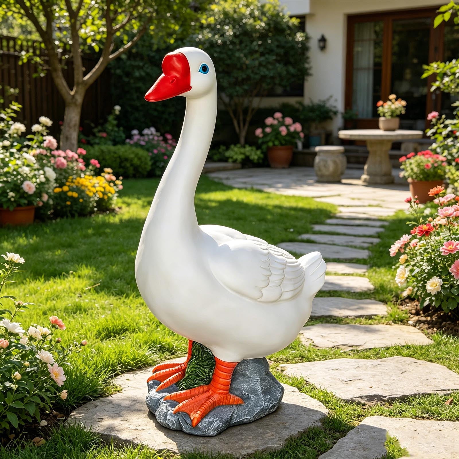 Porch Goose Statue, Giddy The Porch Goose White Figurine, 30cm Indoor Outdoor Decorative Goose for Garden Patio, Fits Standard Size Porch Goose Outfits