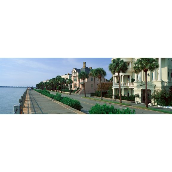 Atlantic Ocean with historic homes of Charleston SC Canvas Art - Panoramic Images (36 x 12)