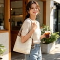 thumbnail image 5 of Woven Tote Bag Leather Bucket Bags for Women Summer Hobo Handbag Beach Vacation Purse Vintage Shoulder Bag for Travel, 5 of 7