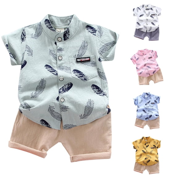 LIIPEE Casual Summer Outfit Sets For Boys Baby Short Sleeve Cartoon Graphic Shirts Solid Color Shorts 2 Piece Set Kids Comfortable Cute Outfits,18-24 Months