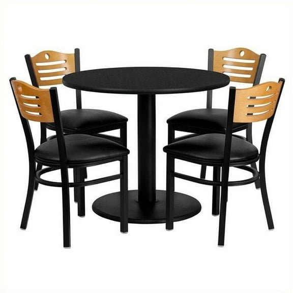 Bowery Hill 5 Piece Round Laminate Table Set in Black and Natural