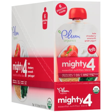Plum Organics Mighty 4 Kale, Strawberry, Amaranth & Greek Yogurt Tots Snack, 4 oz (Pack of 6)
