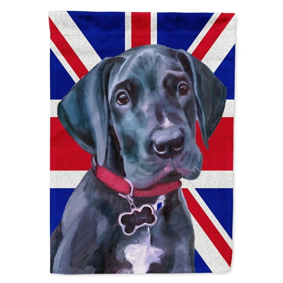 Black Great Dane Puppy with English Union Jack British Flag Garden Flag