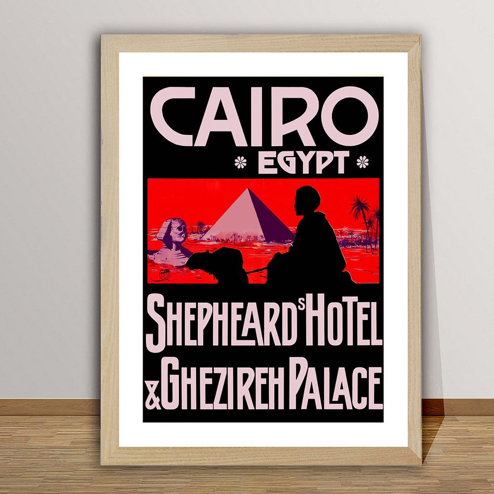Cairo Egypt Shepheard Hotel Ghezireh Palace Vintage Travel Poster - Retro Cairo Poster Gift Idea Wall Decor Art