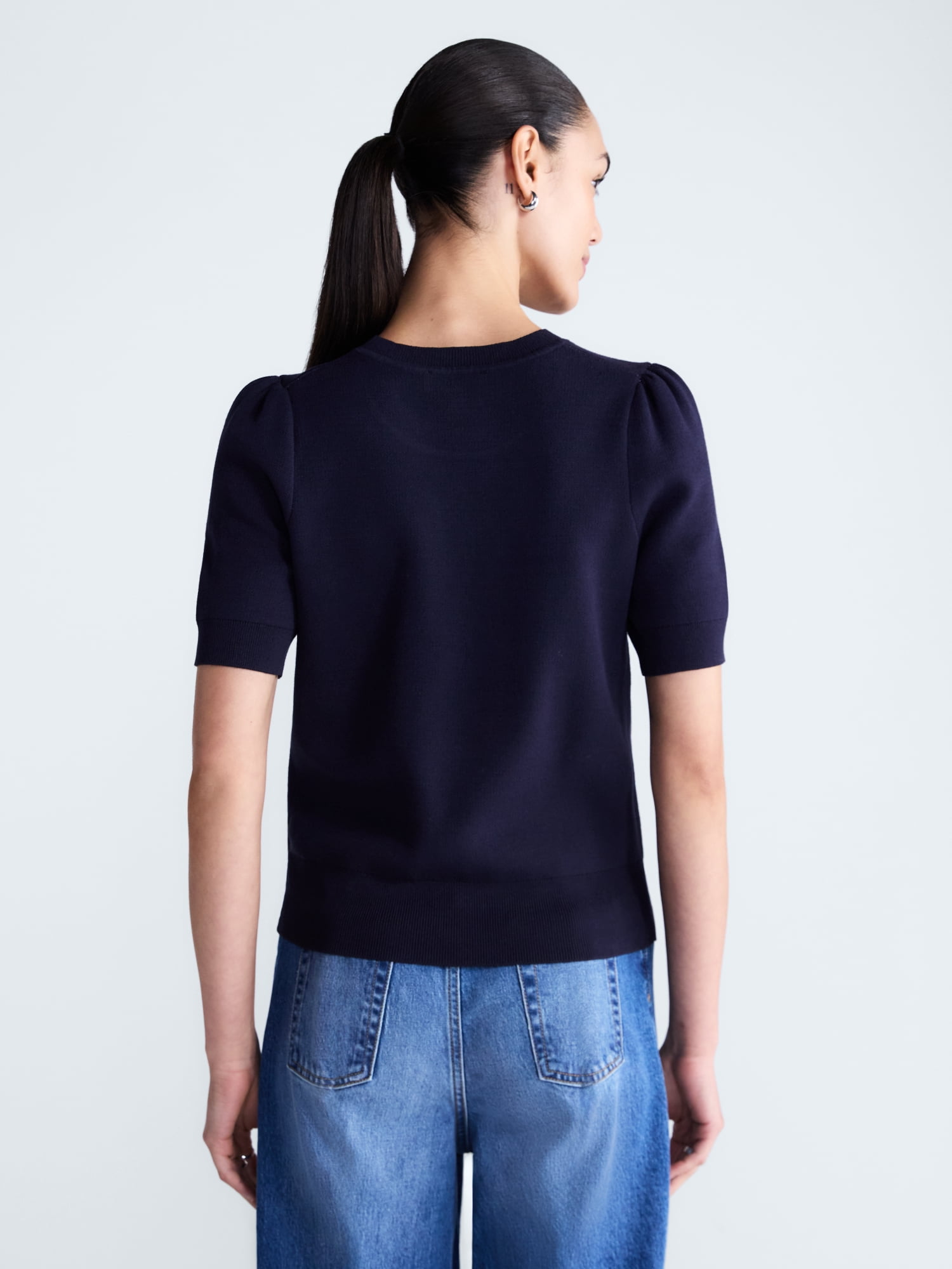 Free Assembly Women's and Women's Plus Crewneck Sweater with Short Puff Sleeves, Sizes XS-4X