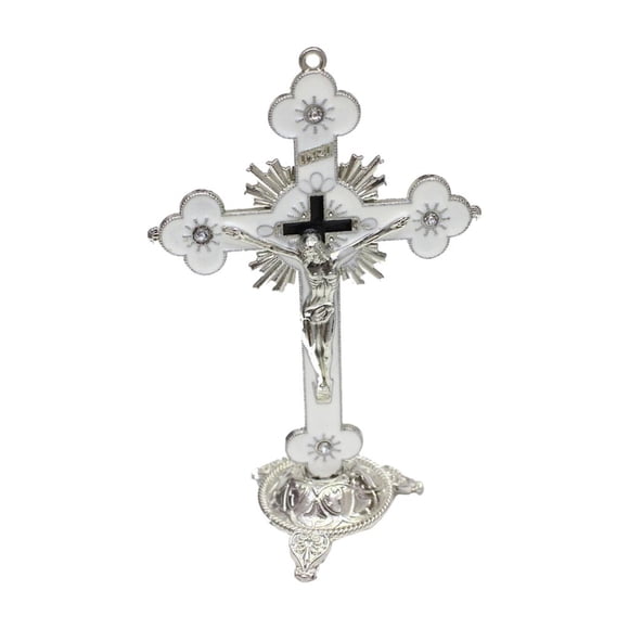 Metal Catholic Crucifix with Stand, Alloy Statue & Figurine for Table Decoration, Decor
