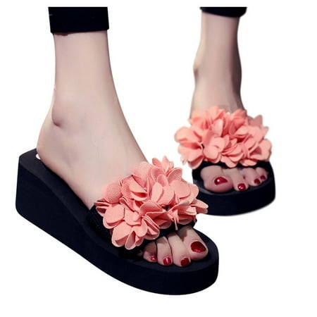 

new home gifts for home Women s Flower Outdoor Fashion Leisure Beach Wedge Slip On Slippers Shoes Cloth Pink
