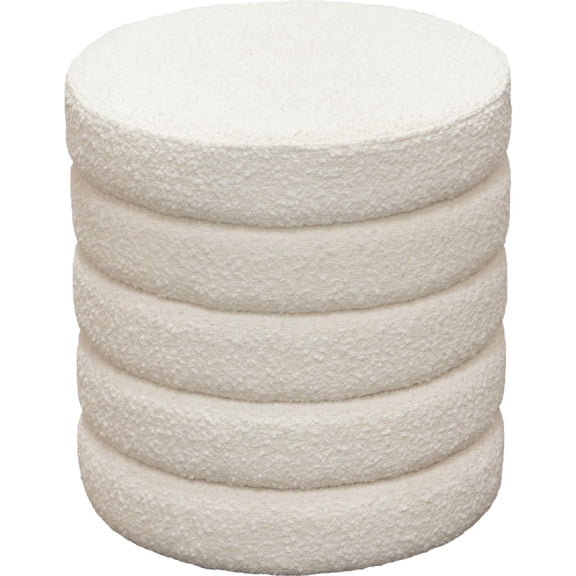 Helix Round Accent Ottoman in Ivory Boucle fabric by Diamond Sofa