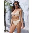 thumbnail image 2 of Scacto Women's Bathing Suit Ribbed Two Piece Swimsuit High Waisted V Neck Contrast Mesh Bikini Sets, 2 of 5