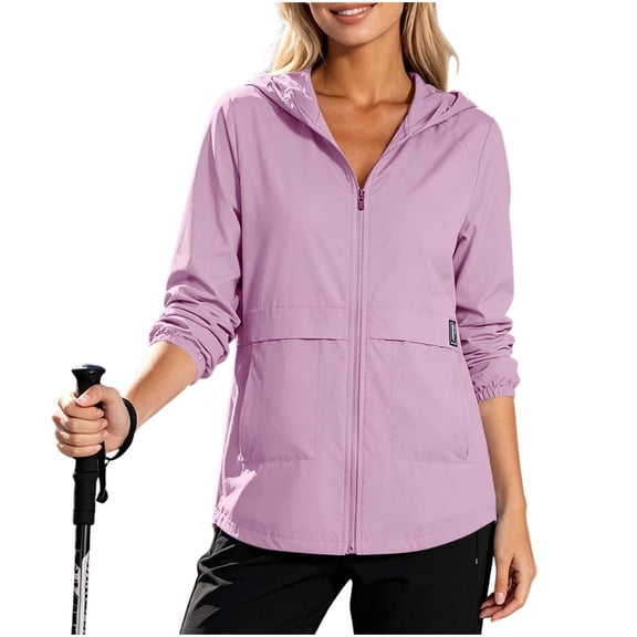 TFEOQRY Womens Hooded Jacket with Pockets Zip up Solid Color Lightweight Slim Outdoor Hiking Casual Windbreaker Outerwear