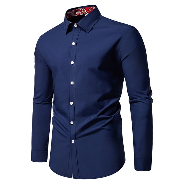 Blusa y camisa de manga larga con cuello vuelto para hombre, informal, con botones y retazos, de poliéster.