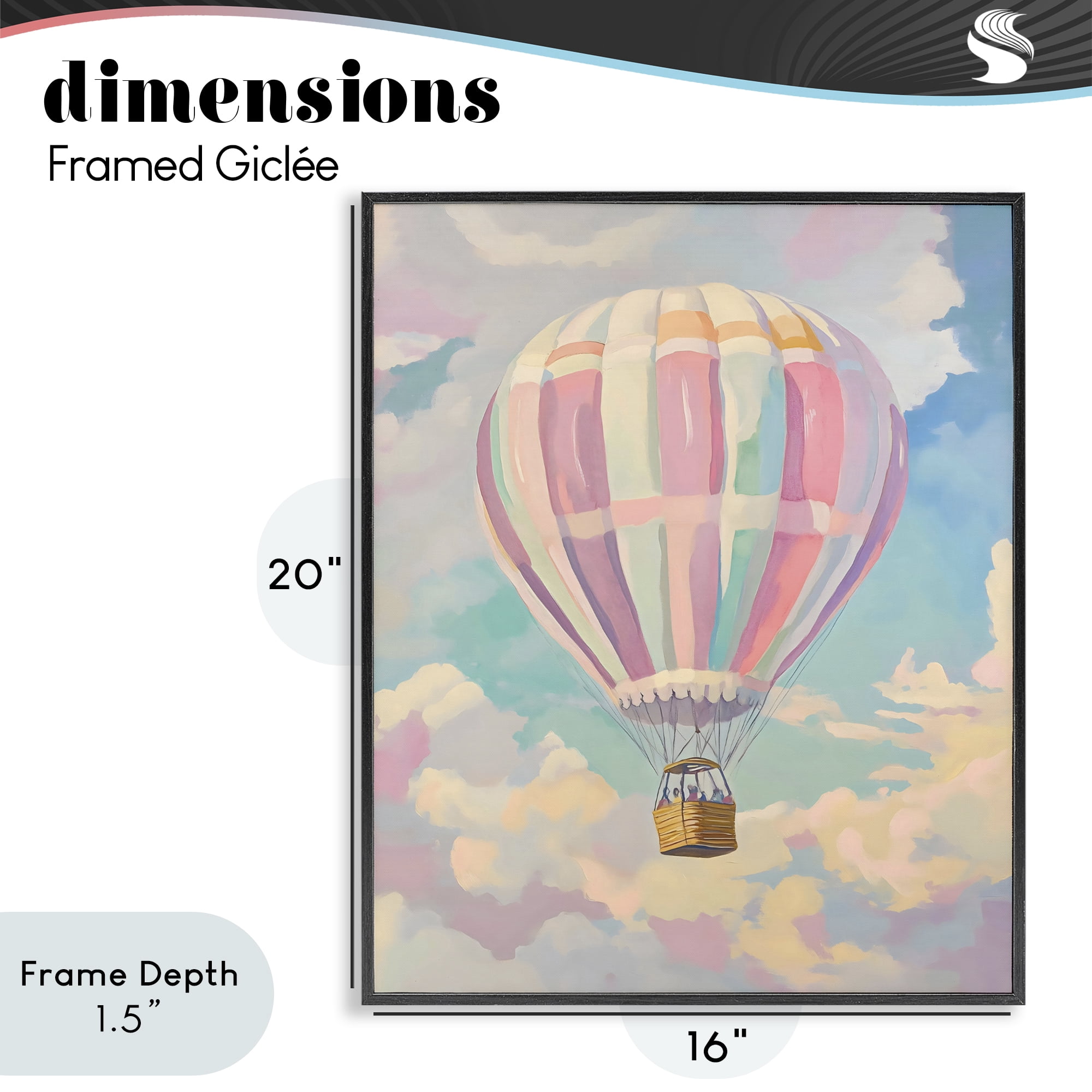 Stupell Industries Pastel Hot Air Balloon Black Framed Giclee Art, design by The Prints Vibe