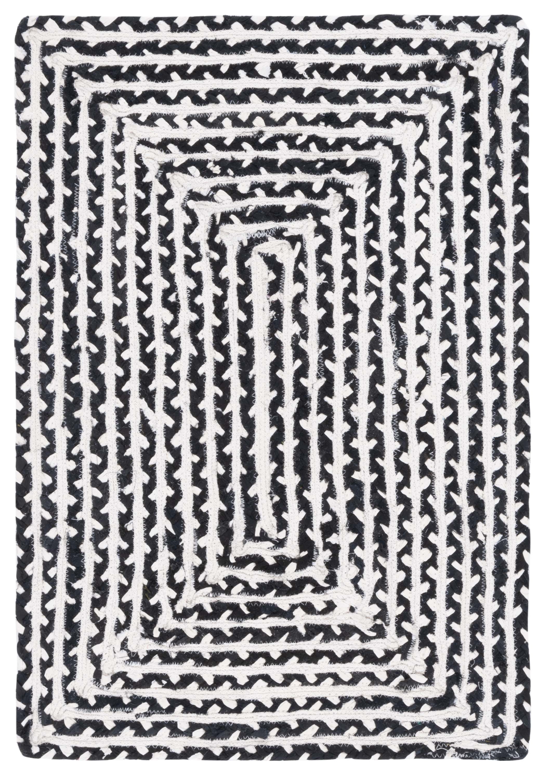 SAFAVIEH Braided Anabella Bordered Cotton Reversible Area Rug, Black/Ivory, 2' x 3'