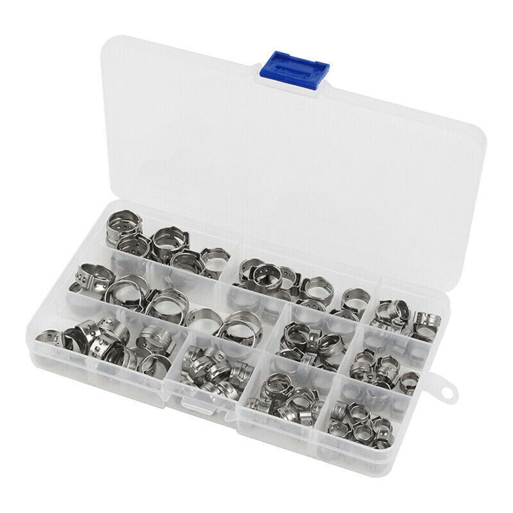 130Pcs Stainless Steel Hose Clamps 7-21mm Adjustable Single Ear Clamp Rings USA