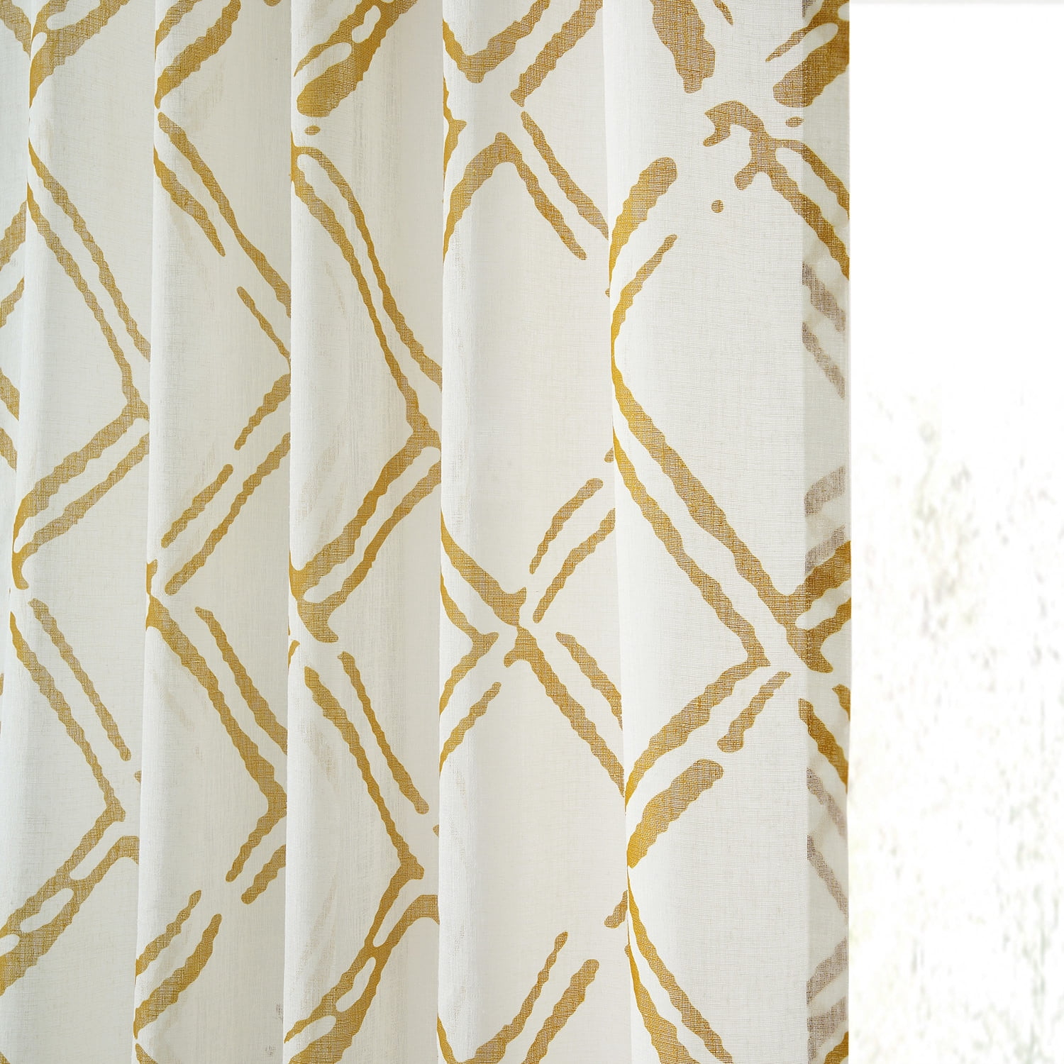 Normandy Gold Printed Faux Linen Sheer Curtain (1 Panel), Normandy Gold, 50W X 96L