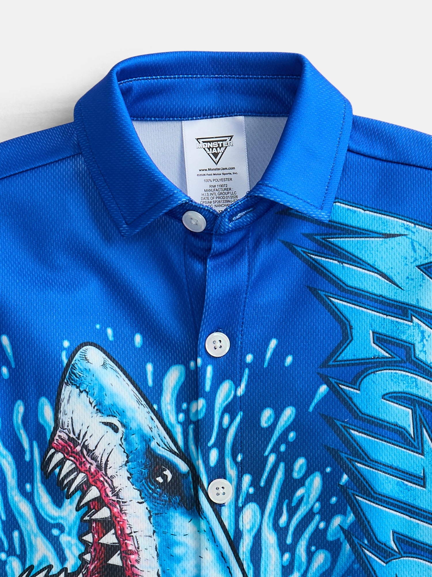 Monster Jam Megladon Toddler Boys Button Shirt with Short Sleeves, Sizes 12M-5T