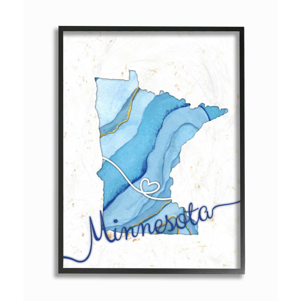 Stupell Industries Minnesota Agate Blue US State Design Framed Wall Art by Ziwei Li