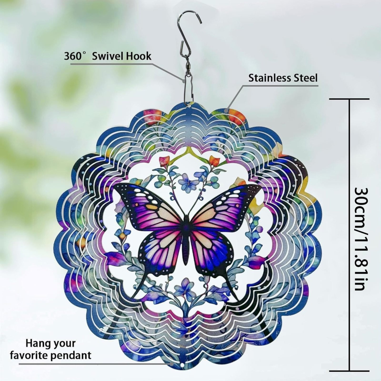 Butterflies Wind Spinners,Outdoor Garden Decor，Wind Chimes for Outside, Wind Spinners Outdoor Colorful Butterflies Hanging Decor,Ornaments Kinetic Yard Art, Unique Gifts for Women, 11.81Inches