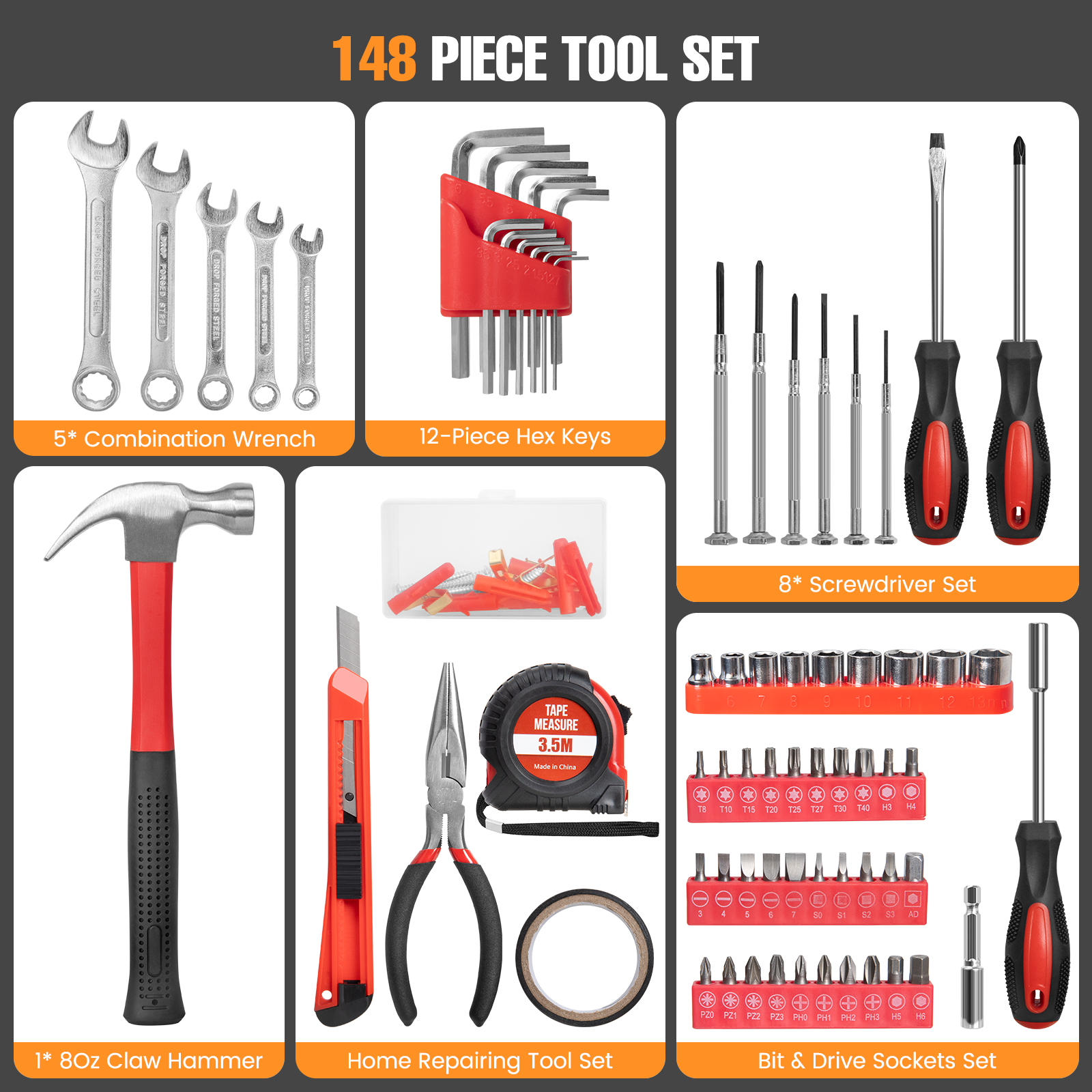 Cshidworld 148 Piece Household Tool Set with Toolbox photo 5