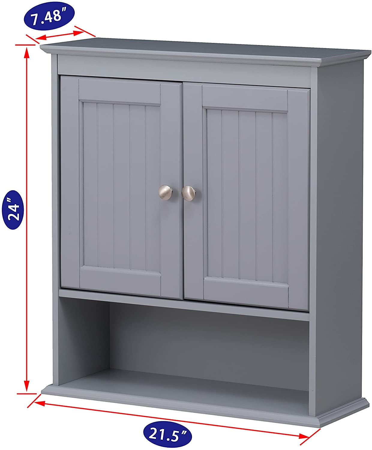 STAROUS Bathroom Cabinet Wall Mounted with Doors, Wood Hanging Cabinet, Wall Cabinets with Doors and Shelves Over The Toilet,Gray