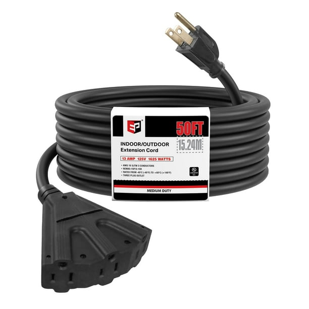 Cable de extensión EP 15 m para exteriores con 3 salidas 16/3 SJTW negro