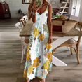 thumbnail image 2 of White Background Hibiscus Floral Pattern Womens Summer Dresses Casual Sleeveless Tshirt Sundresses Vacation Beach Cover Up Dress, 2 of 8