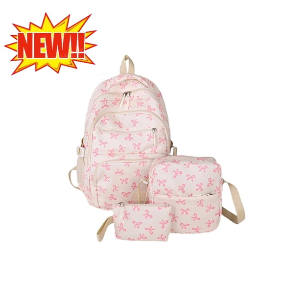 Coquette Bow Backpack 3pcs Set,Cute Pink Bow Backpack for Women,Cute Kawaii Backpacks Set Large Capacity