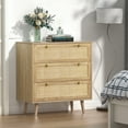 thumbnail image 2 of Eumyviv Rustic Oak 3-Drawer Dresser, Modern Farmhouse Chest of Drawers with Natural Rattan, Wood Legs for Bedroom, Living Room, Hallway, 31.5" W x 15.75" D x 36" H H0027, 2 of 8