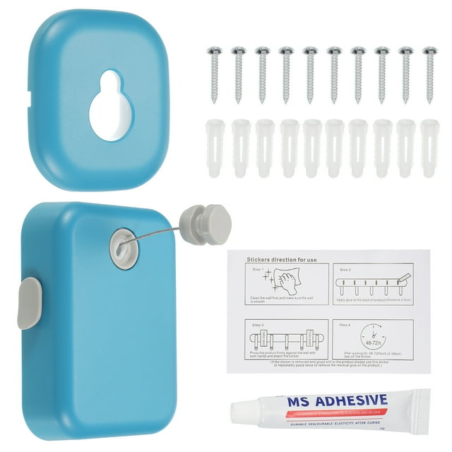 Cuerda de ropa retráctil para interiores, 14 pies, cuerda de ropa anti-sag para exteriores en balcones, patios, azul