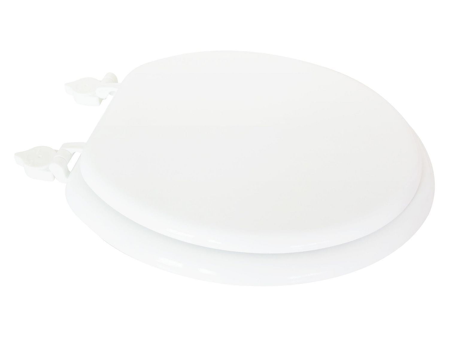 Mainstays Round Wood Toilet Seat, White, Easy off hinge