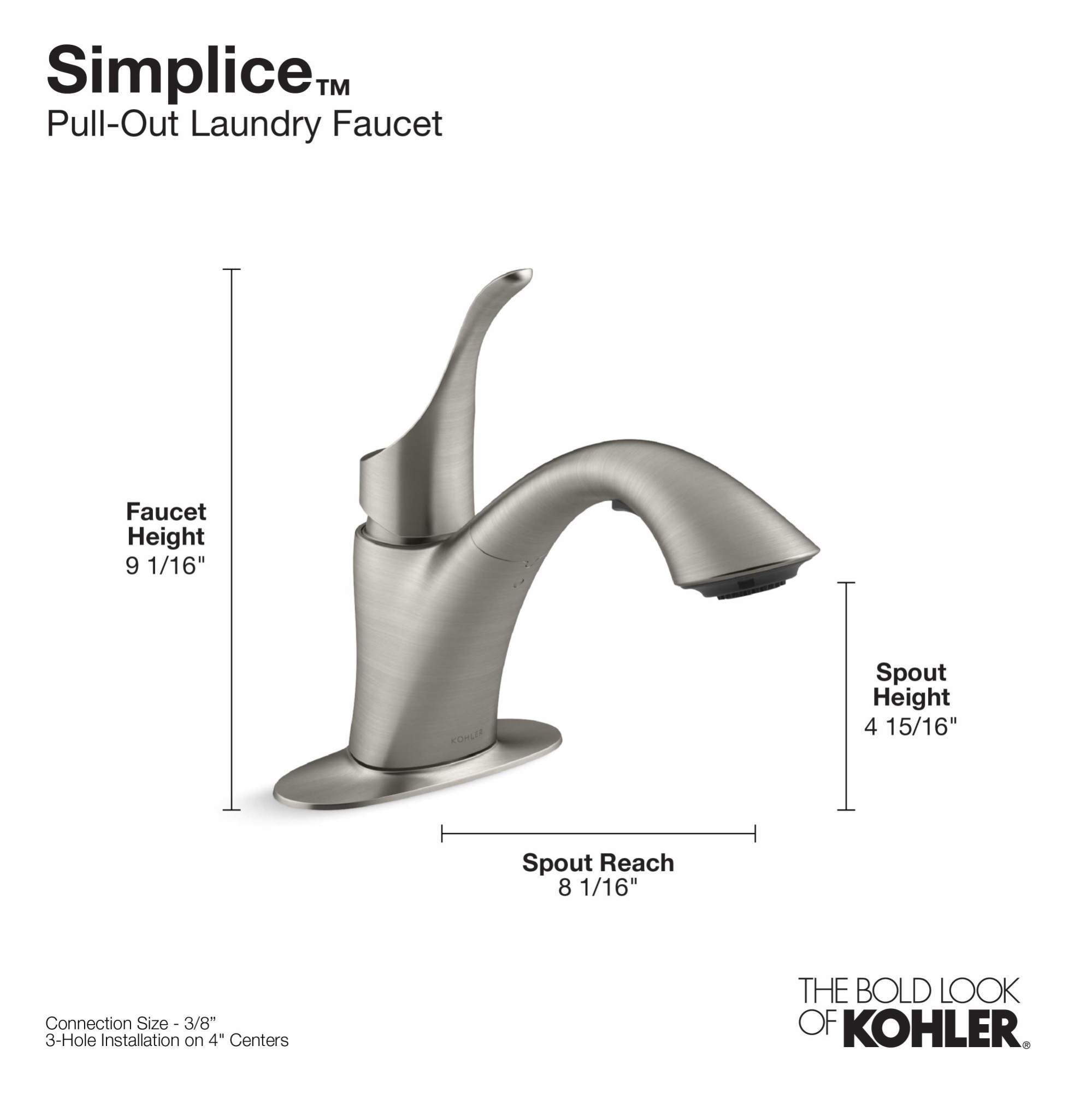 Kohler K-22035 Simplice 4 GPM Deck Mounted Single Handle Two-Function Laundry Faucet - - image 2 of 7