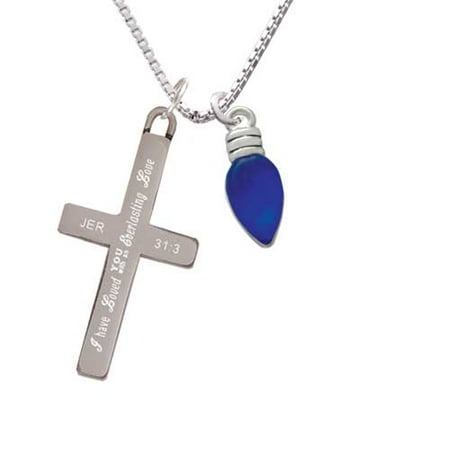 - Silvertone Christmas Lights - Blue Resin - Everlasting Love - Cross Necklace