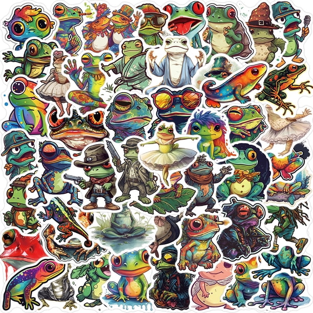 Pegatinas de vinilo impermeable con forma de rana con dibujos animados de colores, 51 unidades