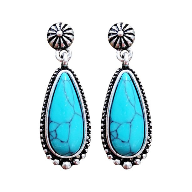 Boda de la gota de piedras preciosas Boho Vintage Turquesa cuelgan gancho de compromiso Pendientes Pendientes
