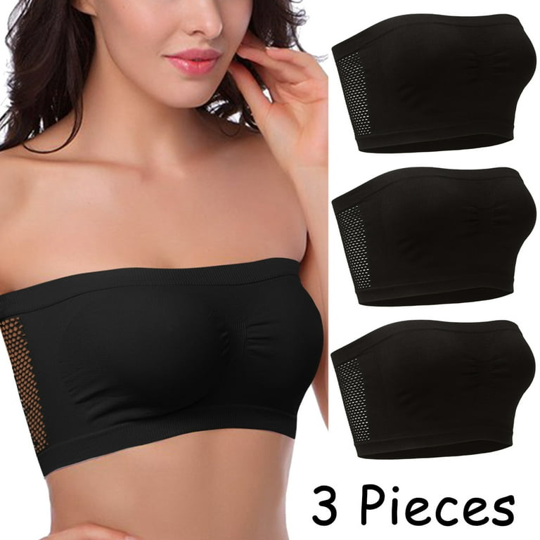 LBECLEY Tube Tops for Teen Girls 3 Pieces Womens Non Padded Bandeau Sprots  Bra Strapless Convertible Bralettes Basic Layer Top Bra Strapless Tube Tops  for Women Summer Black L 