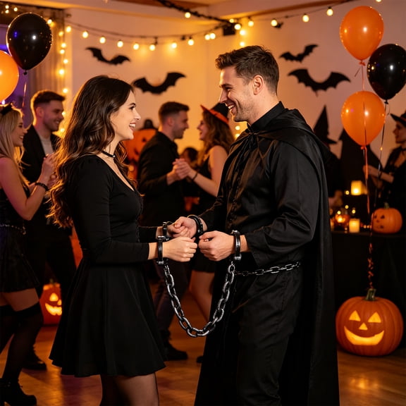 Halloween Savings Iron Chain Handcuffs Halloween Prop Shackles with Realistic Faux Metal Finish Plastic Wrist Restraints for Costumes Party Haunteds House Decor Halloween Decorations indoor Outdoor