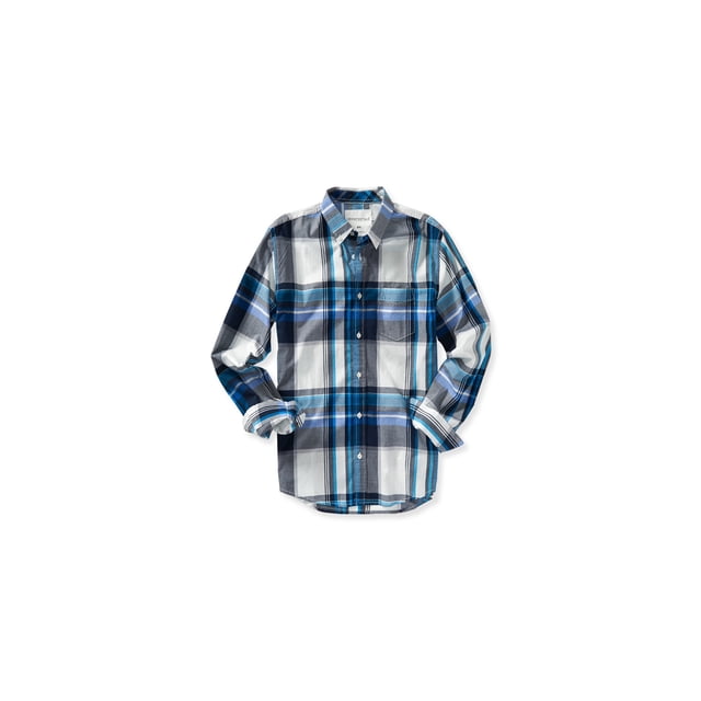 Camisa a cuadros LS Aeropostale Hombre Azul Extragrande Botones al frente