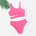 thumbnail image 5 of Ruyang Girls Solid Bikini Swimsuit One Wide Strap Cutout Waist Tops and Trunks Bathing Suit Summer Quick Dry Pool Swim Outfits, 5 of 8