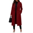 thumbnail image 2 of Womens Winter Pea Coat Notch Lapel Double Breasted Wool Oversized Overcoat with Pockets Red 2XL, 2 of 4