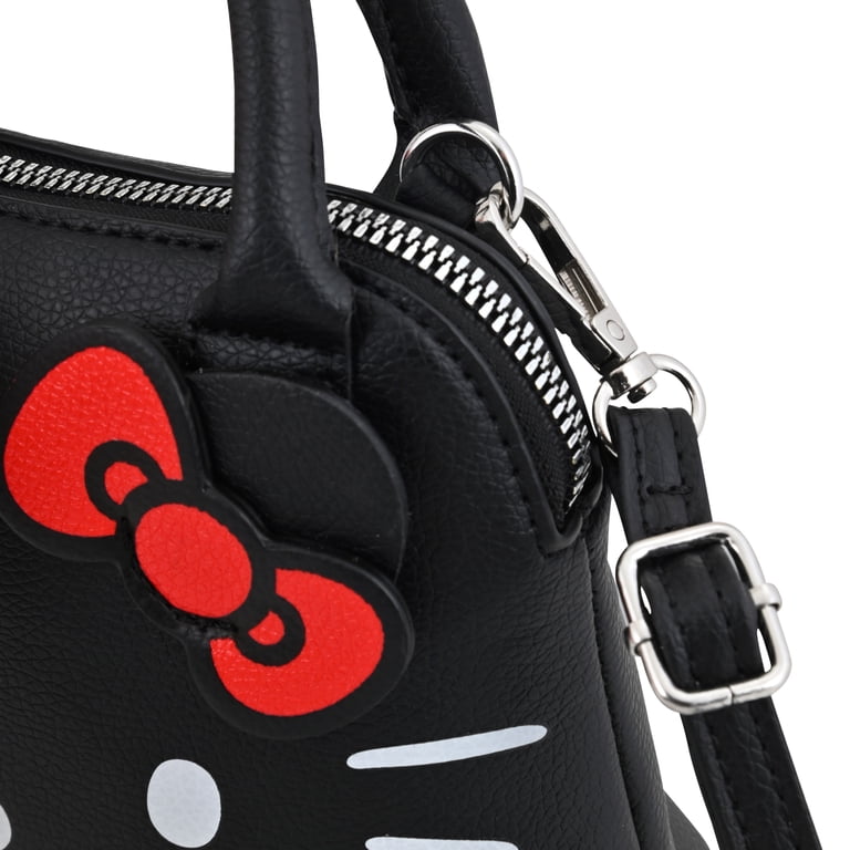 Hello Kitty, Leather Shoulder Handbag, 7 inches, Solid Print Black