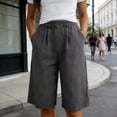 thumbnail image 2 of XIAOCHA Women's Linen Bermuda Shorts Solid Pleated Front Shorts Everyday Pocket Knee Bottoms, 2 of 6
