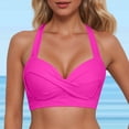 thumbnail image 2 of FINALGANG Womens Sweetheart Halter Wide Strap Solid Color Front Twist Padded Bikini Top Support Push Up Swim Top Classic Basic Swim Tops For Beach Pool Holiday Versatile Swimwear L, 2 of 5