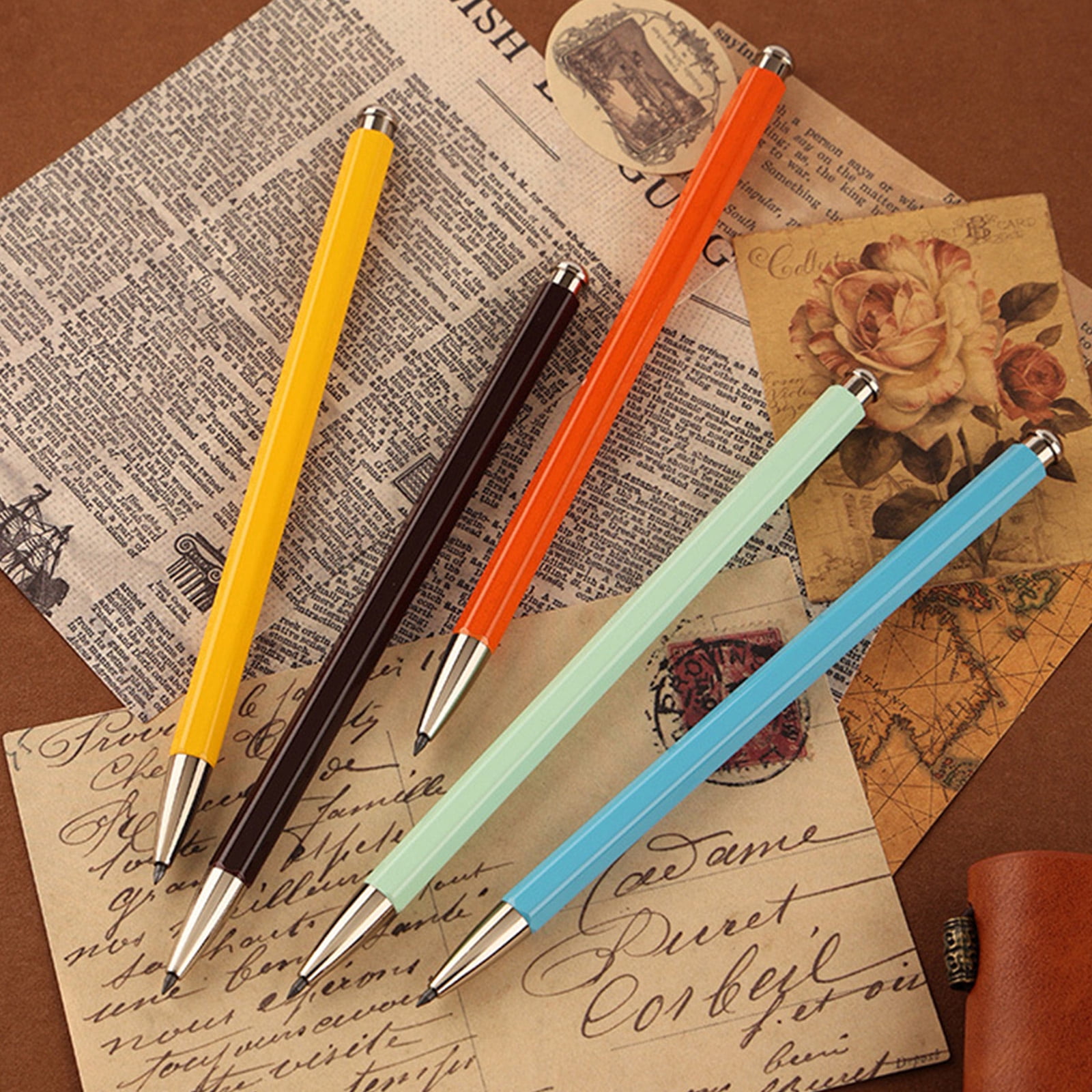 Metal Everlasting Pen with Sharpener & Refills, Ergonomic Handle Metal Mechanical Pencil Student Drawing Pen Sketch Pen