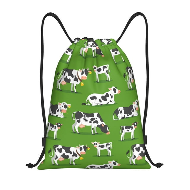 Saiise Cows With Calfs Green Pattern Sports Drawstring Backpack - String Swim Gym Bag with Wet Proof Pocket for Women&Men-Small