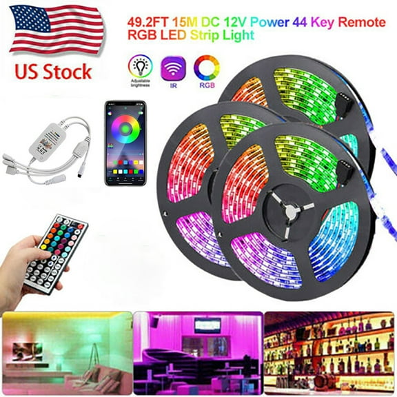 50ft LED Strip Lights RGB Led Light Strip with Bluetooth Remote App Controller Color Changing 5050 LED Rope Lights Strip Sync to Music for Bedroom, Party, Bar, Home, Kitchen, Christmas