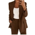 thumbnail image 1 of Conjunto de traje de dos piezas con solapas para mujer: blazer de manga larga con botones y pantalones. Conjunto formal de negocios. Poliéster y spandex suaves. Tallas S-XXL., 1 of 6