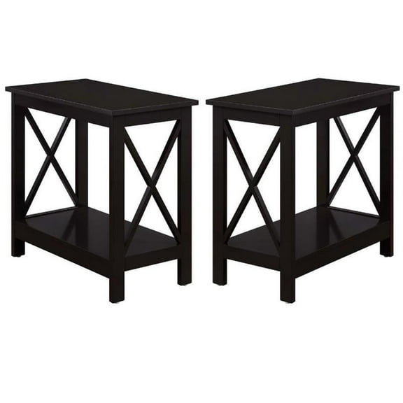 Home Square Chairside End Table with Shelf in Espresso Wood Finish - Set of 2