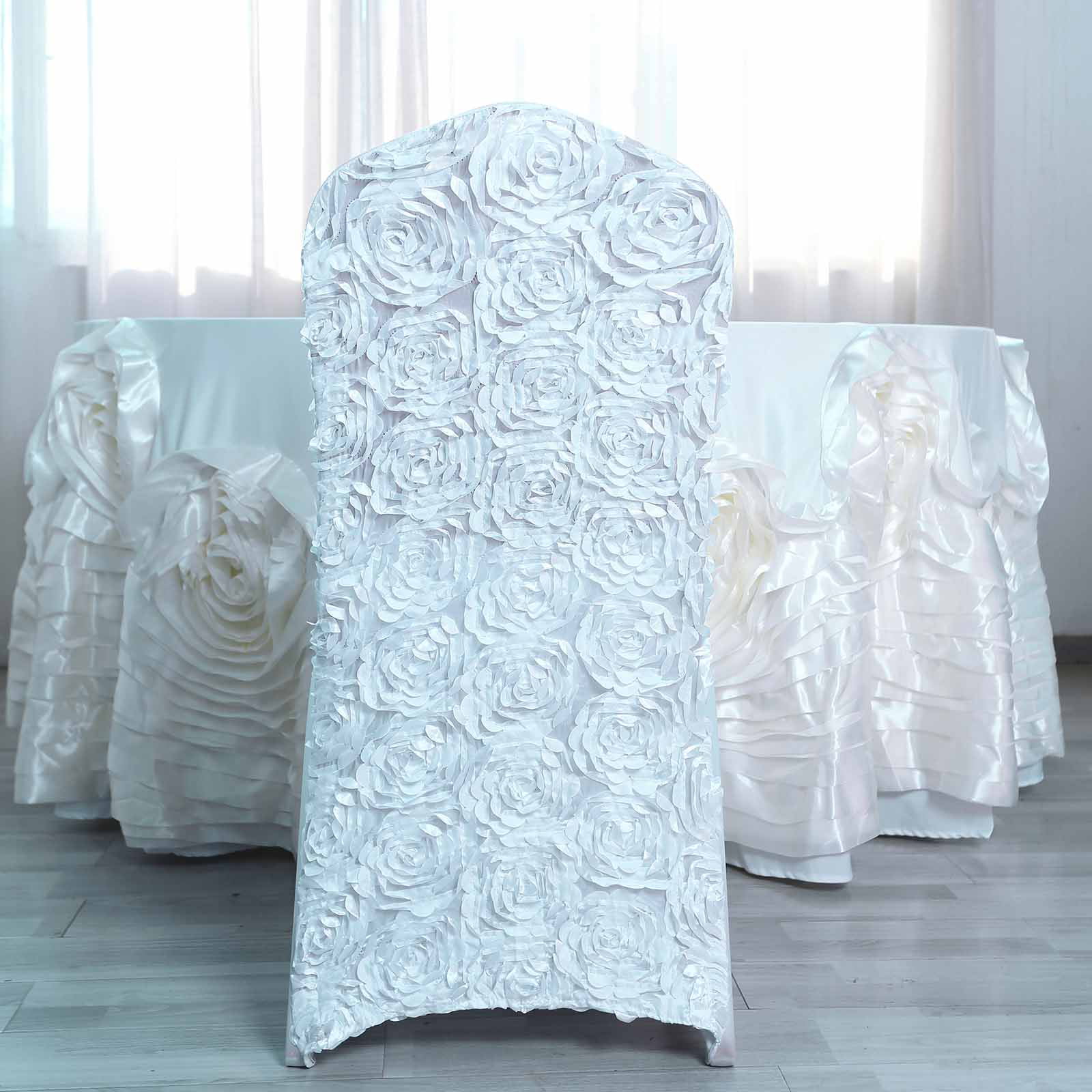 10/15/100 PCS White Rosette Back Spandex Chair Covers Wedding Party Birthday 
