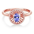 thumbnail image 2 of Gem Stone King 18K Rose Gold Plated Silver Blue Tanzanite Ring for Women (0.93 Cttw, Oval 6X4MM, Gemstone December Birthstone, Size 8), 2 of 3