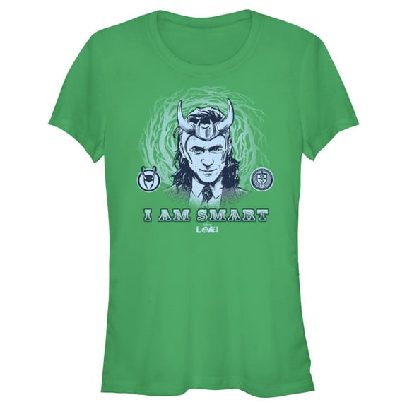 Junior's Marvel Loki I Am Smart Graphic Tee Kelly Green X Large